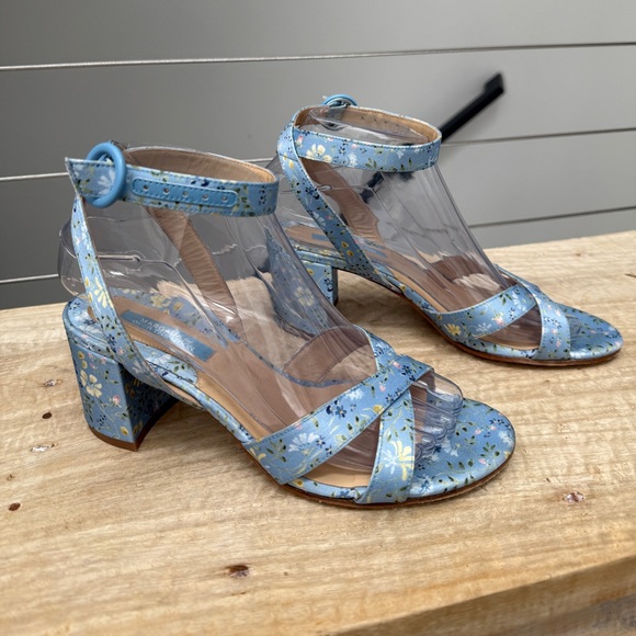 Margaux The City Sandal OTM Blue Floral Satin Over The Moon Elegant Handmade 36 - Picture 5 of 12